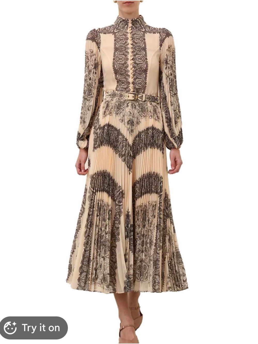 Zimmerman Sunray Pleated Beige and Black Blouse and Mazi Skirt set